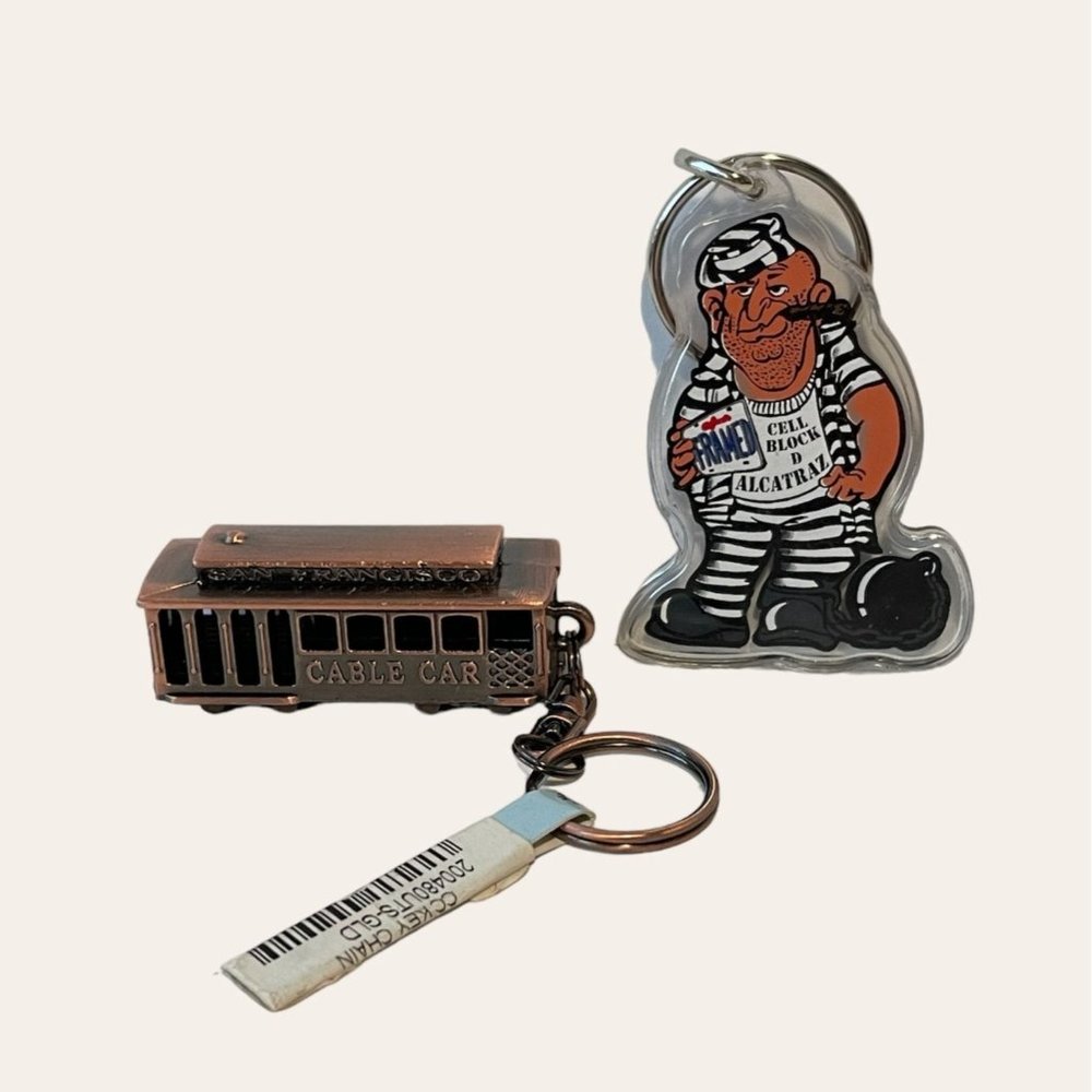 San Francisco Keychain Set of 2 Cable Car Alcatraz Inmate Keyring Souvenir